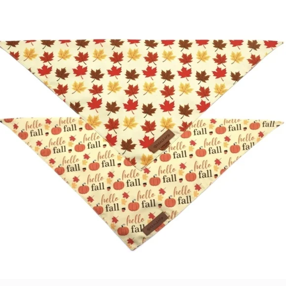 Realeaf Fall Dog Bandanas 2 Pack, Pumpkin and Leaf Print Premium Durable Fabric - Picture 2 of 3